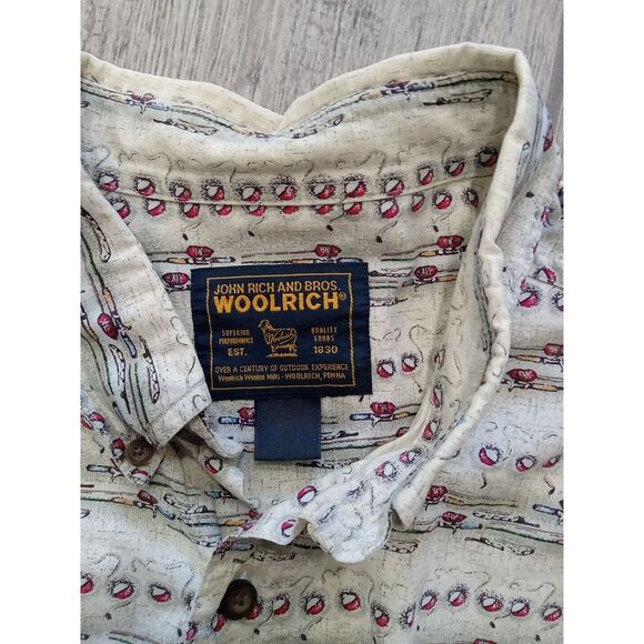 VTG Woolrich Fishing Allover Print Mens 2XL Fish Pattern Theme Button Up Shirt - Picture 4 of 7